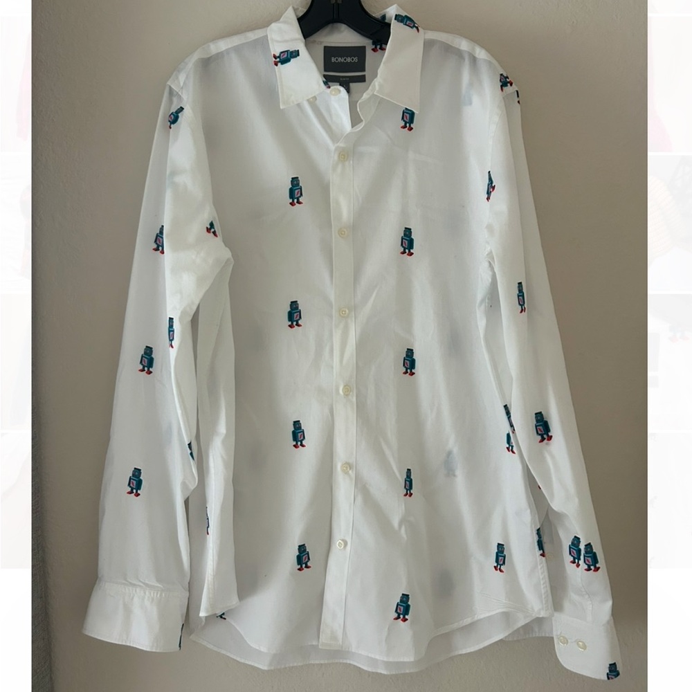 Bonobos White Shirt with Robot Pattern